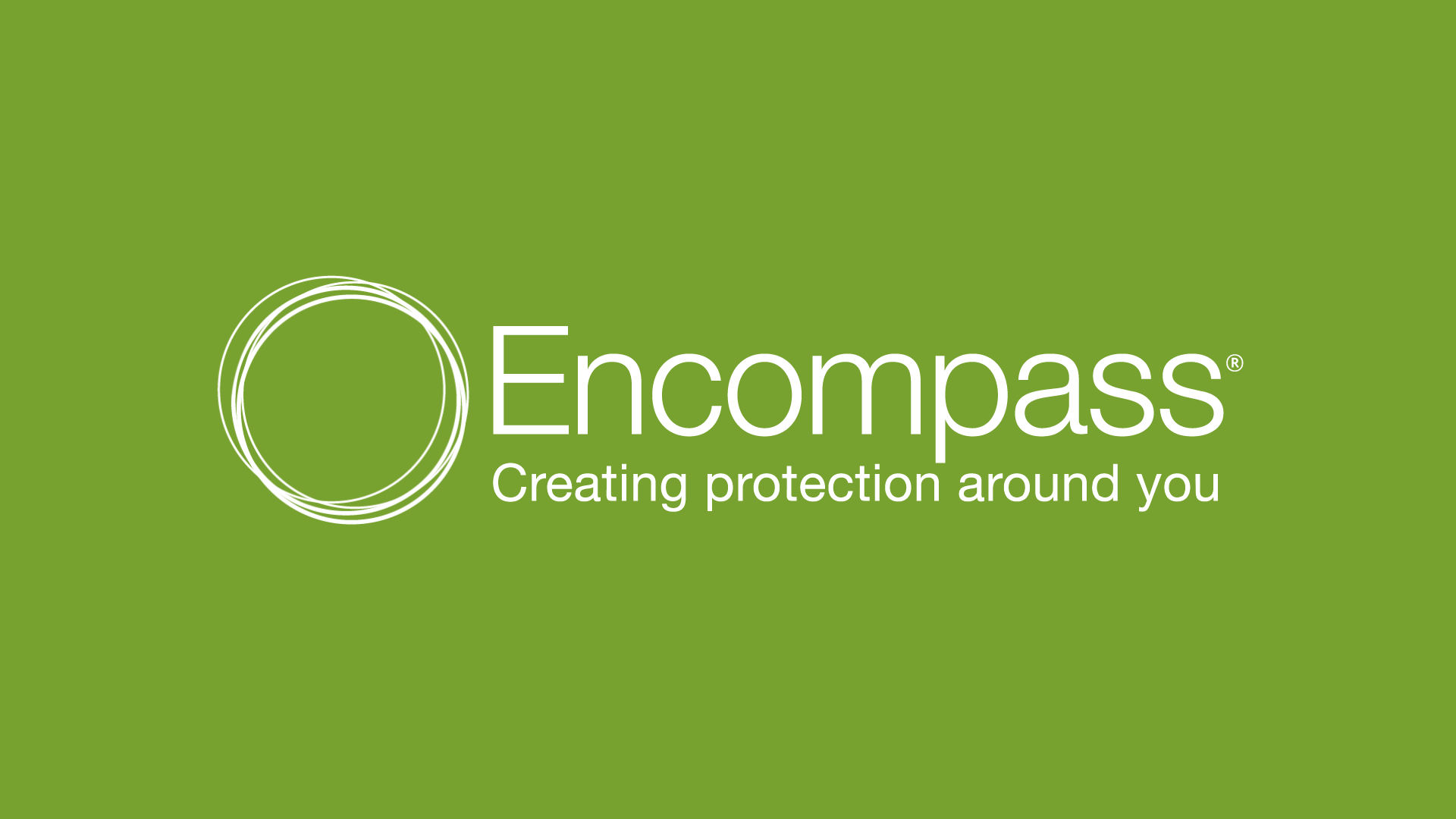 Logo for the company Encompass on a dark green background.