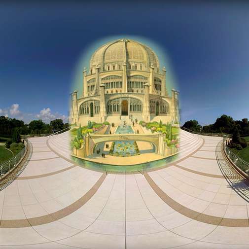 Screen shot from a Brella Productions-produced VR video tour of the Baha’I House of Worship in Wilmette, IL.